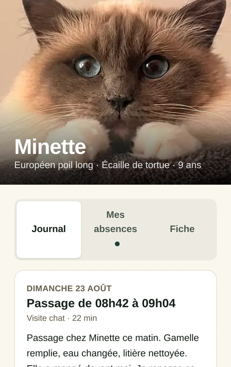 L'espace du propriétaire : le créneau réel du passage, le compte rendu et les photos.